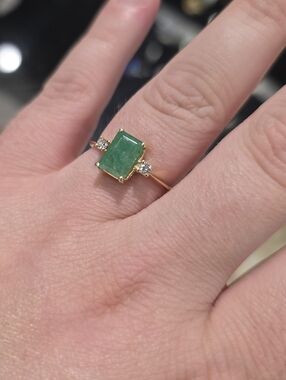 14k Gold Emerald Diamond Ring Size 8.25 Authentic